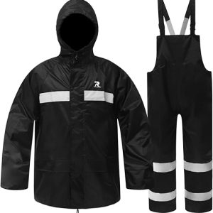 RainRider Rain Suits for Men Women Waterproof Fishing Rain Jacket Bib Pants Lightweight Reflective 3-Piece Rain Gear